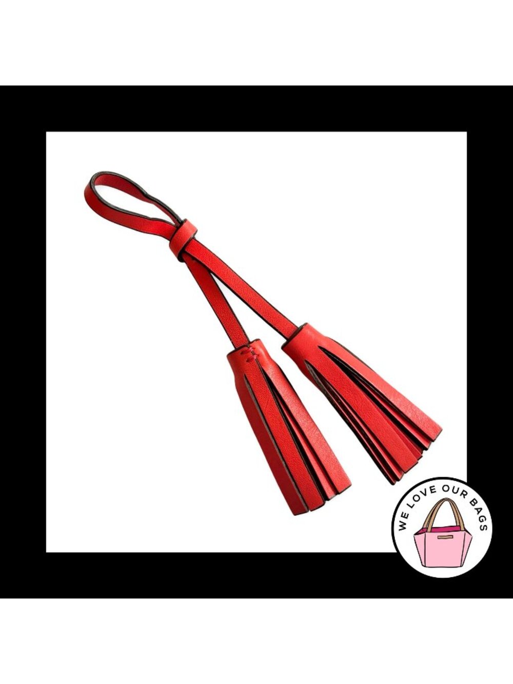 COACH LEGACY Red Leather Double Tassel Strap Bag Charm Hang Tag Keychain Fob